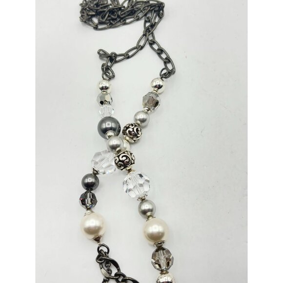 Brighton Multi-Beaded Necklace With Black & White Beads & Gunmetal Chain - Picture 5 of 5